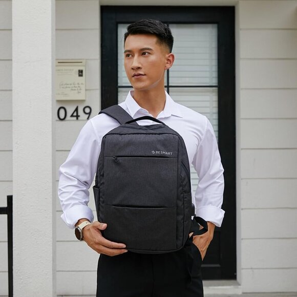 🆕 Besmart Laptop Computer Bag Men Black Slim USB Charging Port Travel Backpack - Picture 2 of 9